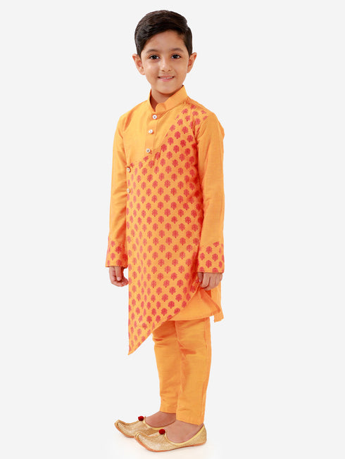 JBN Creation Boys' Orange Cotton Blend Kurta Pyjama Set